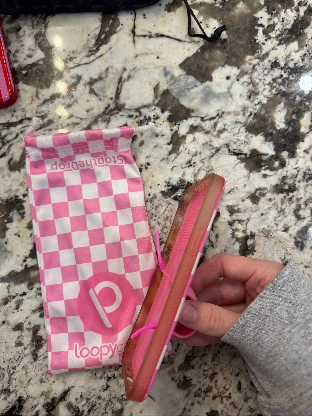 Loopy Case Pink and White Checkerboard Phone Case with Matching Pouch